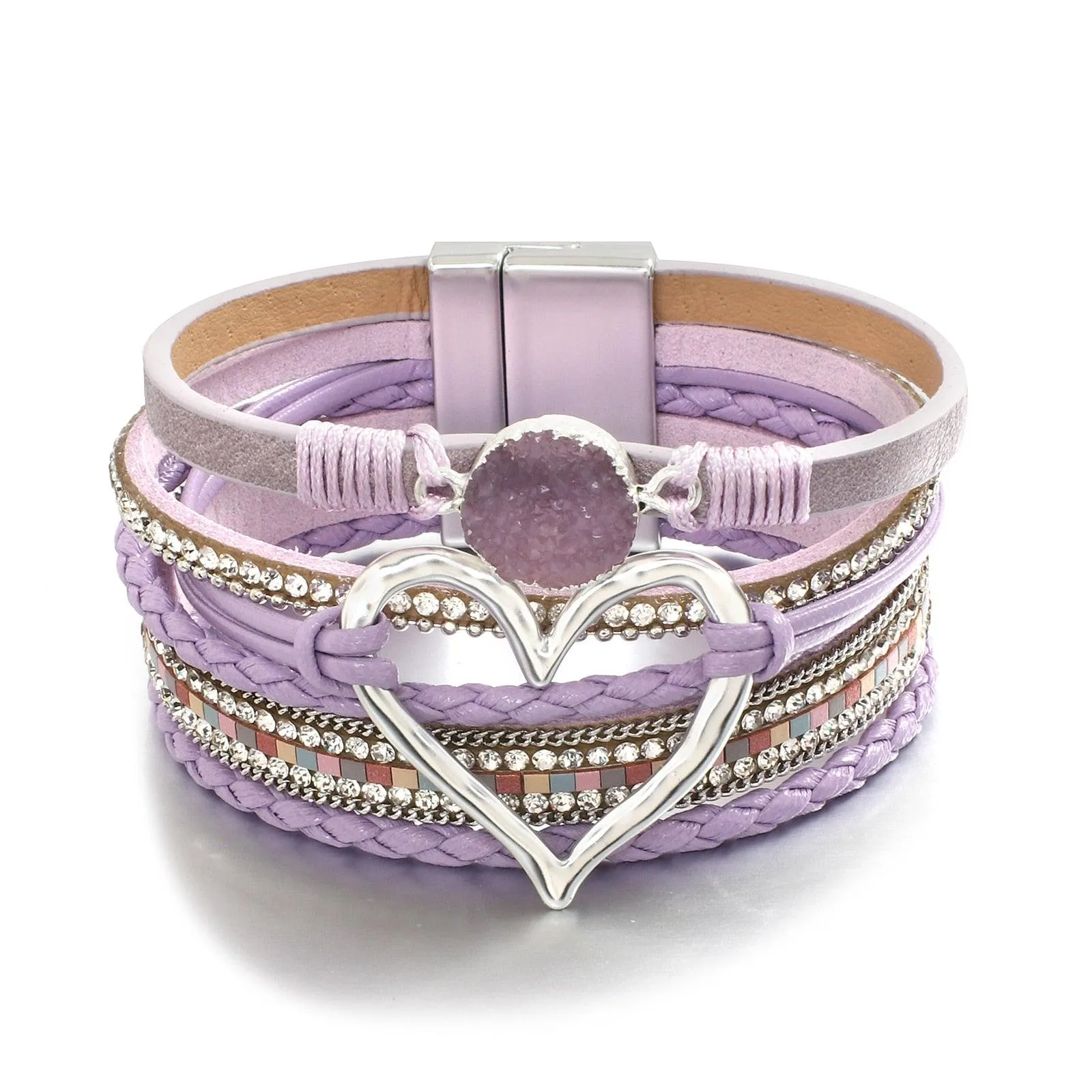 'Dalgu' Heart Charm Cuff Bracelet - purple