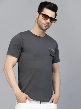 Dark Grey Solid Jersey Half Sleeves Round Neck T-shirt