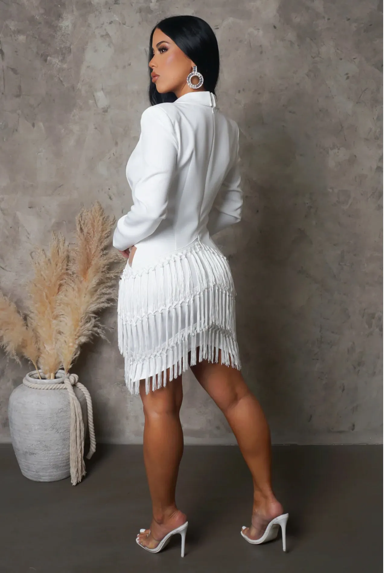 Davis Long Sleeve Fringe Mini Dress