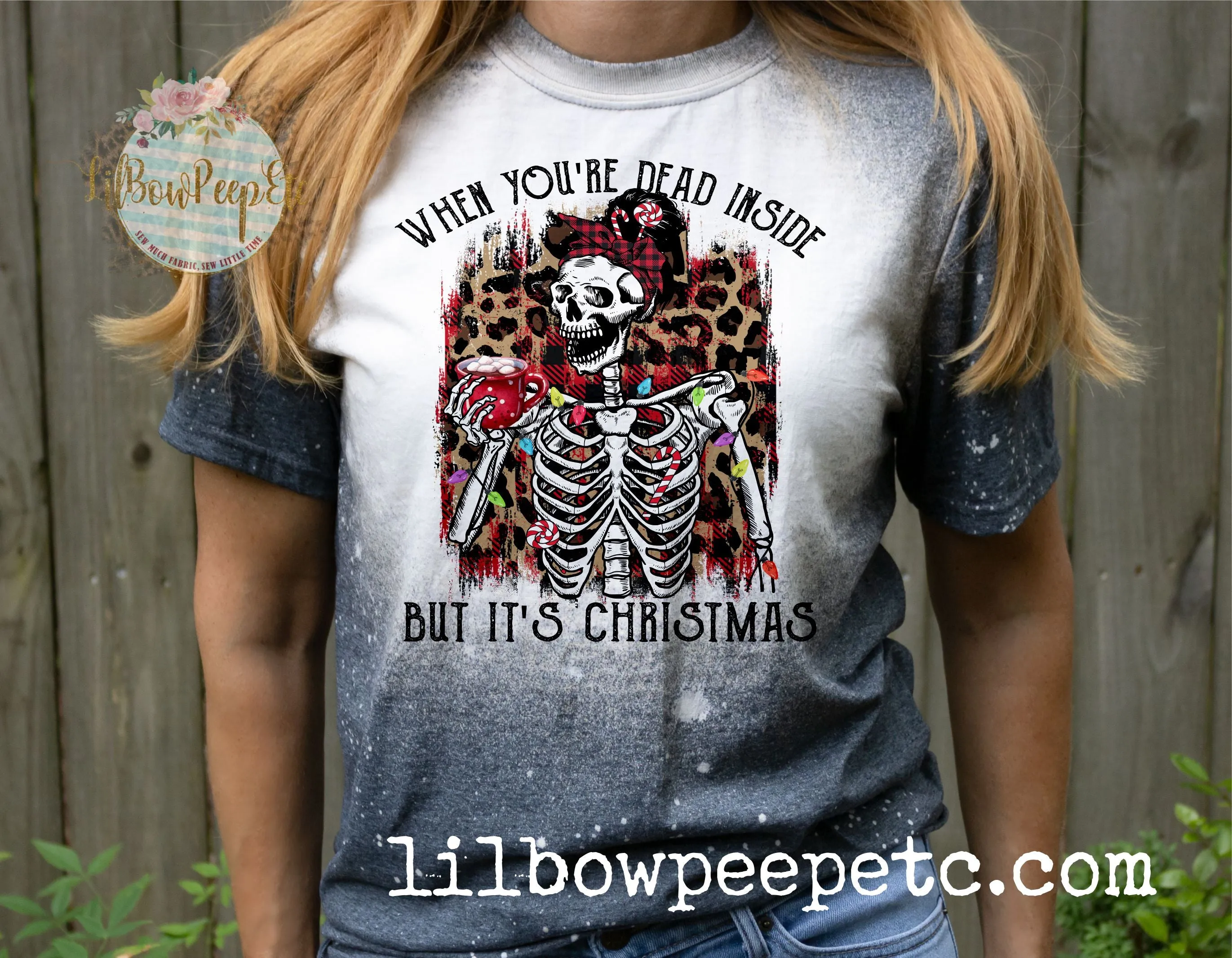 Dead Inside But It's Christmas Leopard Coffee Bleached tee Adult UNISEX