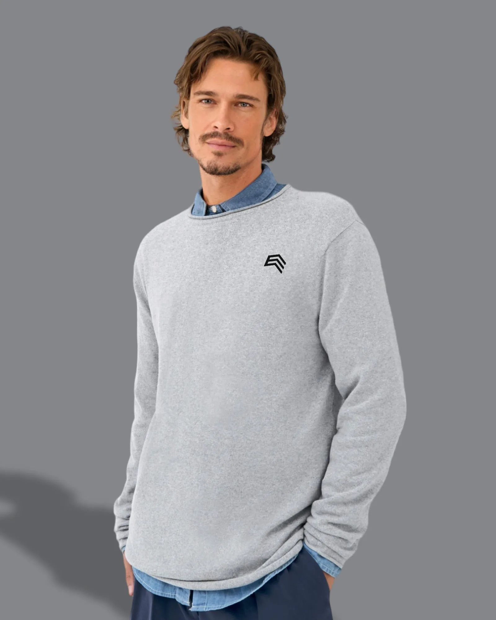 ECL 0060 ― Recycled Feinstrick-Pullover aus regenerierter Baumwolle - Charcoal Grau