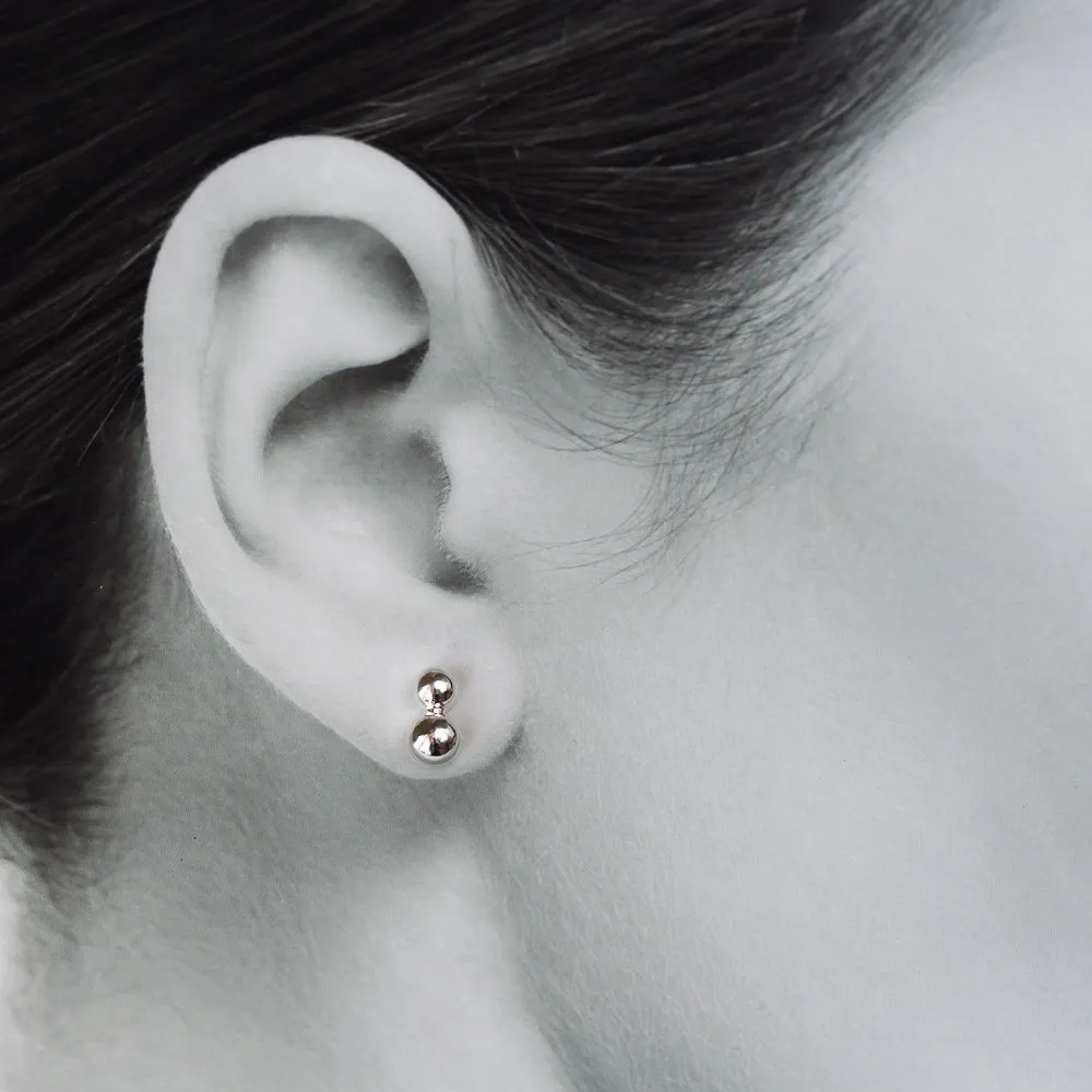 Elegant Double Dot Stud Earrings, Sterling Silver