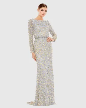 Embellished Long Sleeve High Neck Gown