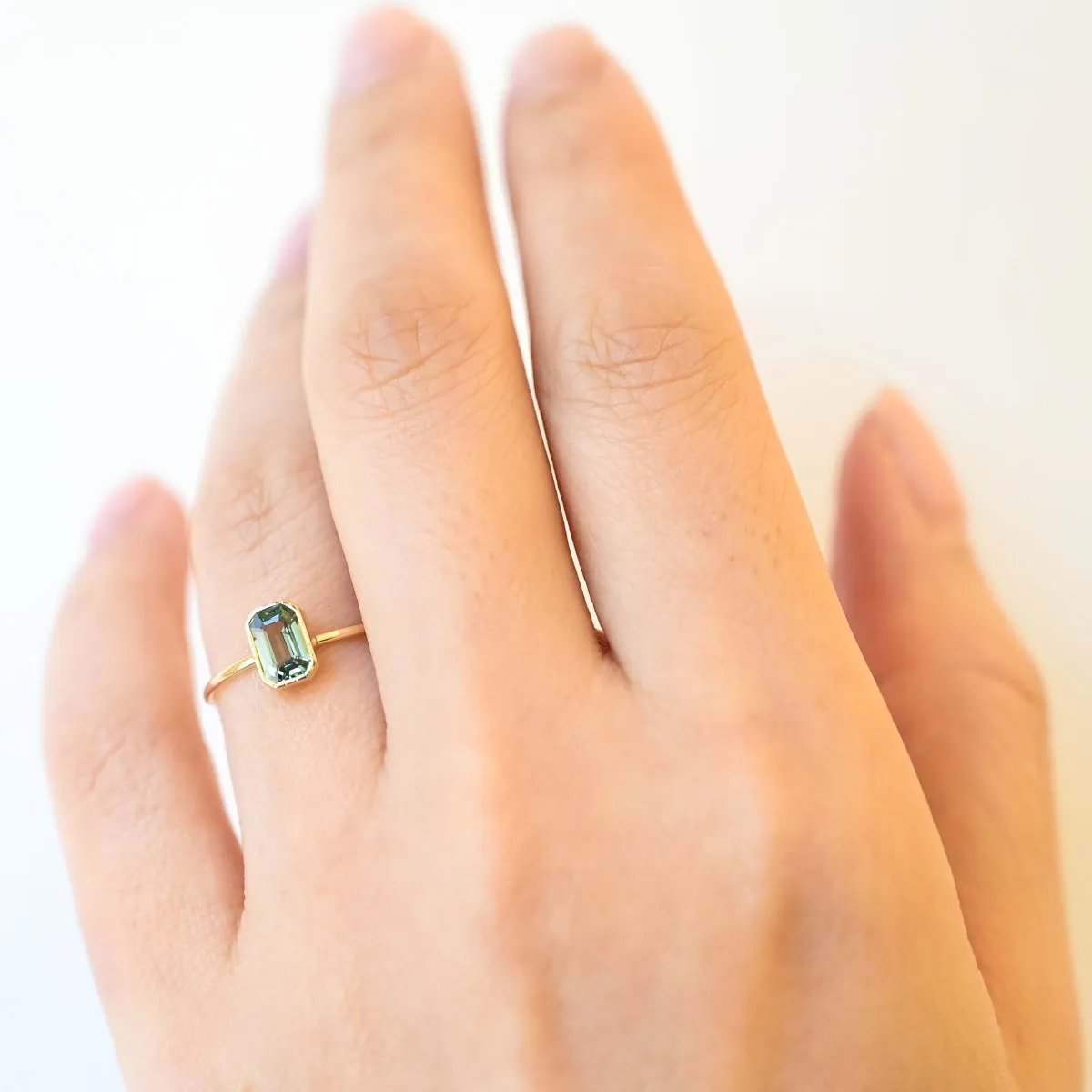 Emerald-Cut Green Sapphire Wisp Ring