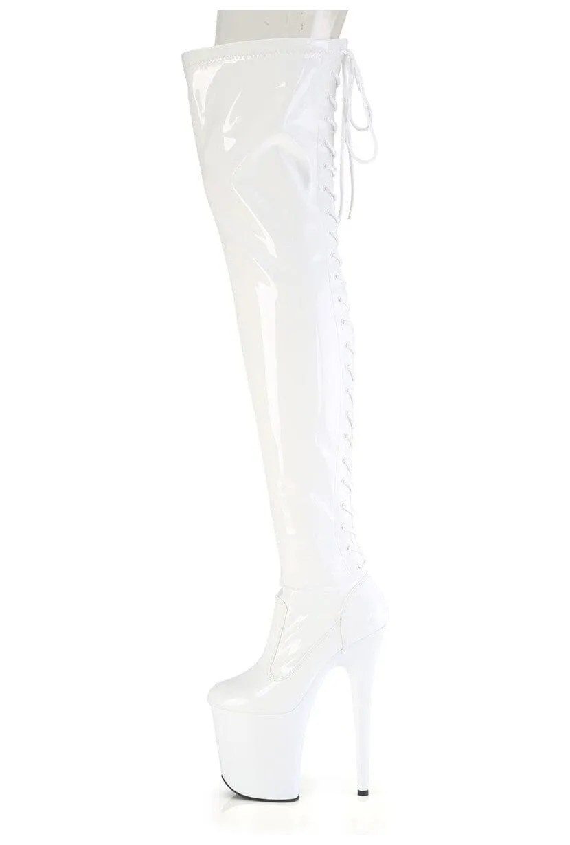 FLAMINGO-3850 White Patent Thigh Boot