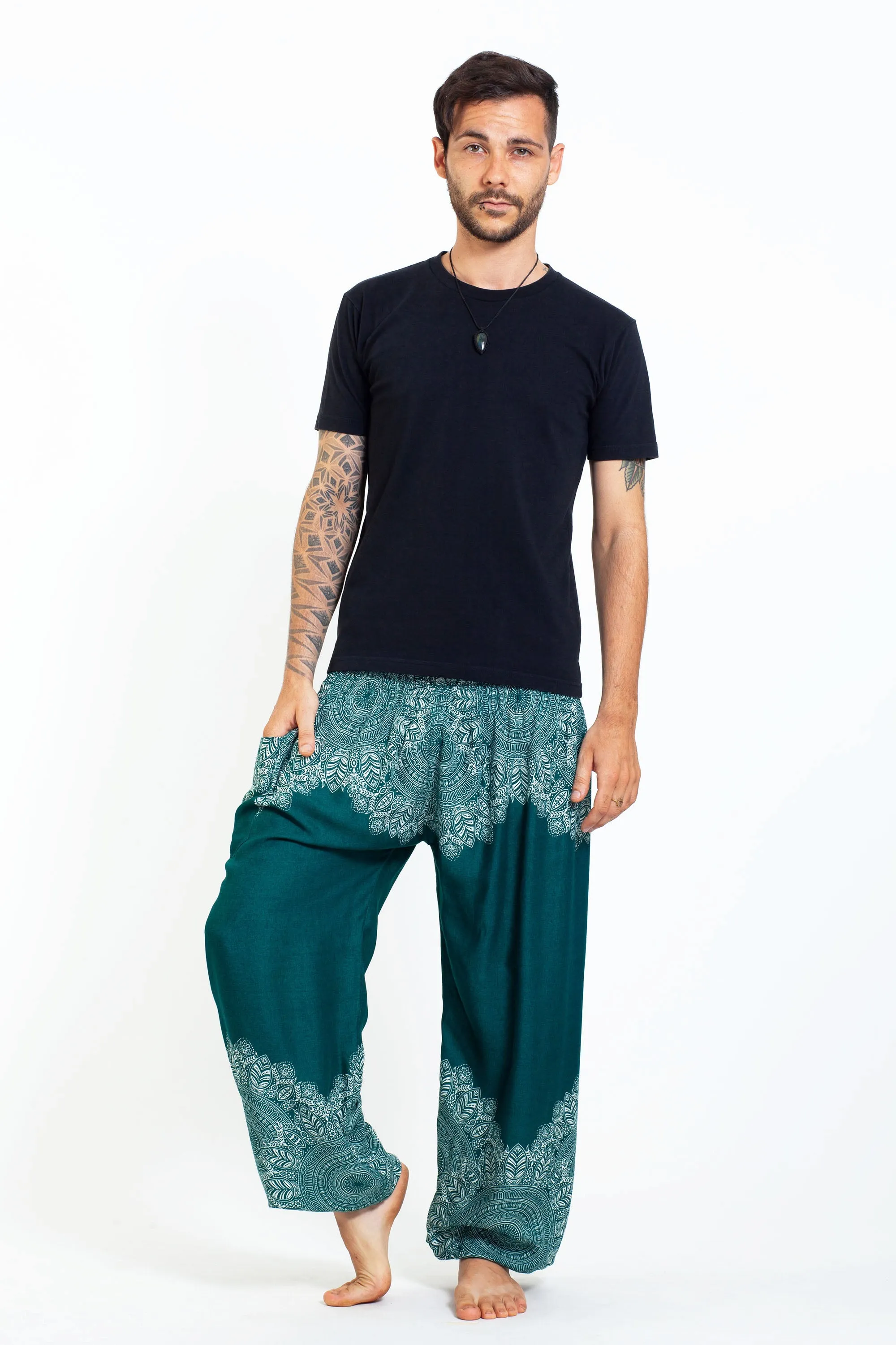 Floral Mandalas Men's Harem Pants in Teal