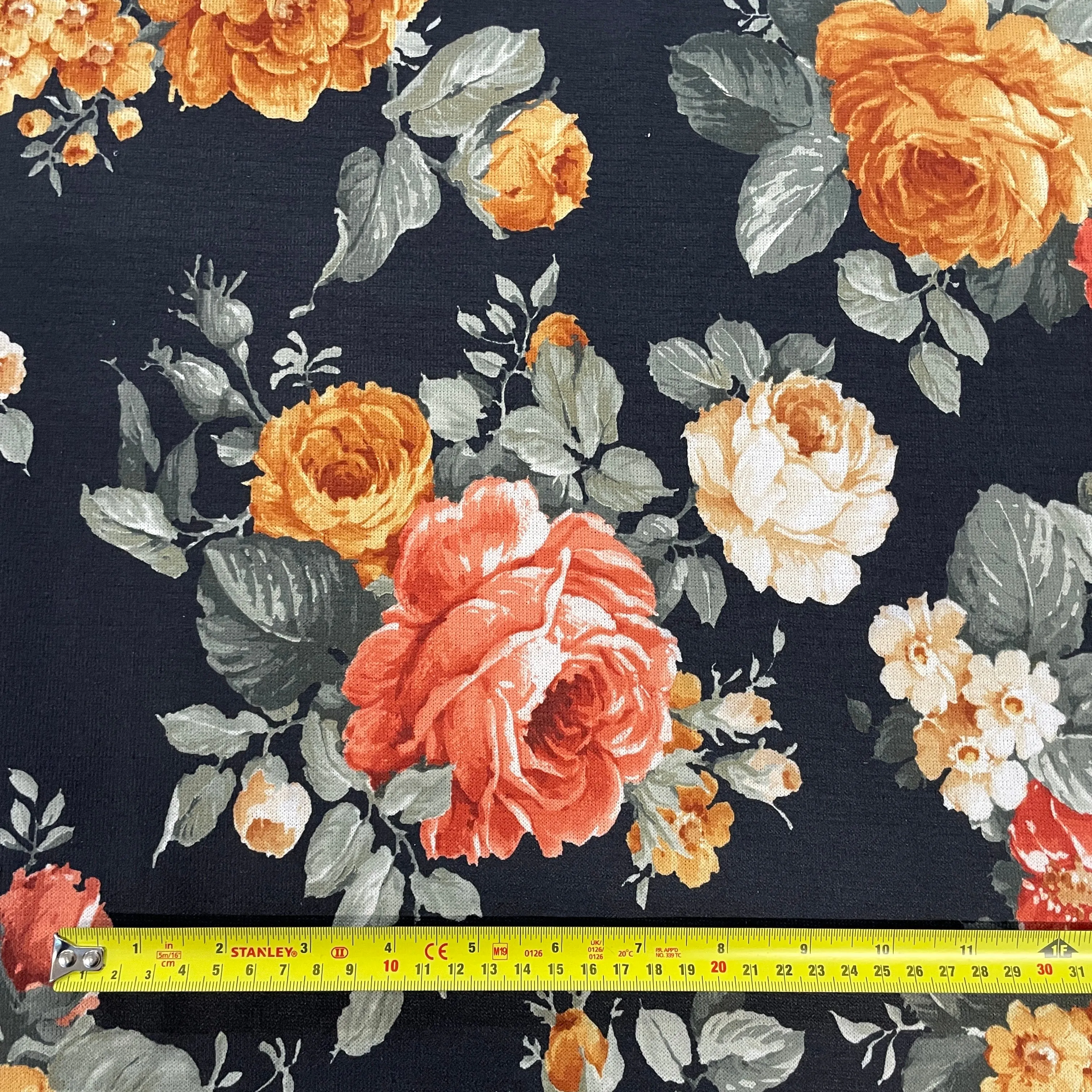 FS970 Floral Stretch Knit Fabric Black