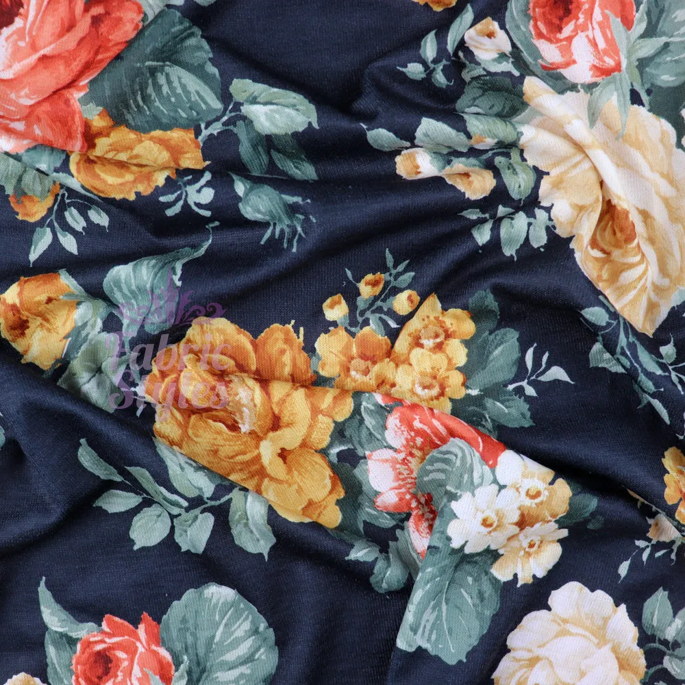 FS970 Floral Stretch Knit Fabric Black