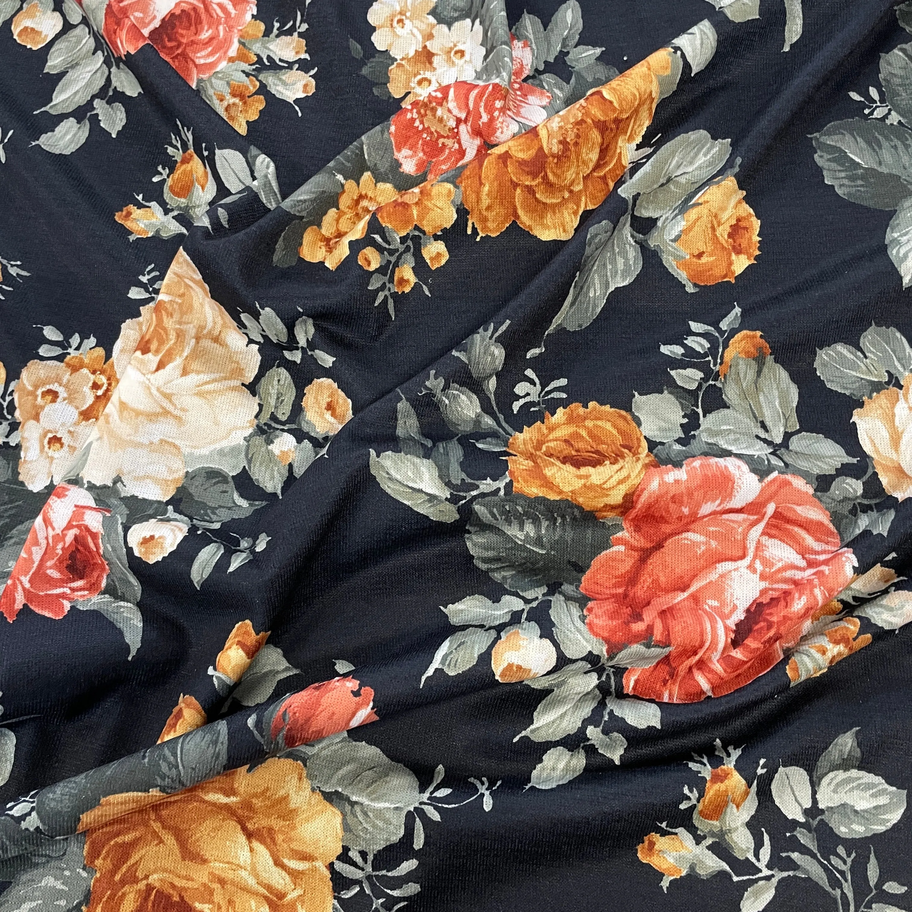 FS970 Floral Stretch Knit Fabric Black