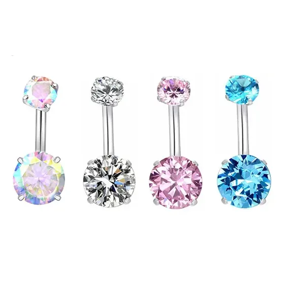 G23 Titanium Internally Threaded 4 Prong Set Double CZ Belly Ring