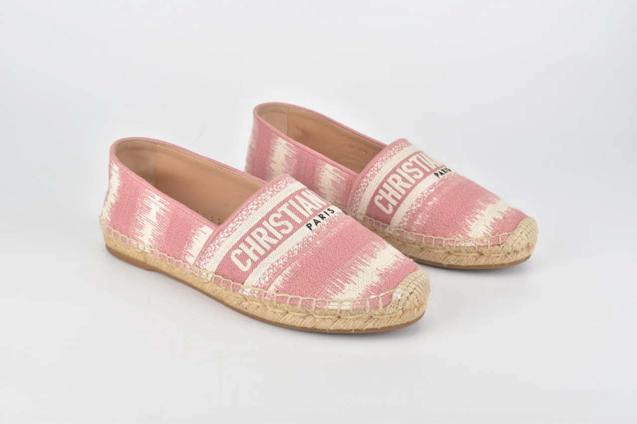 Granville Embroided D Stripe Cotton Flat Espadrille Shoes in Deep Nude