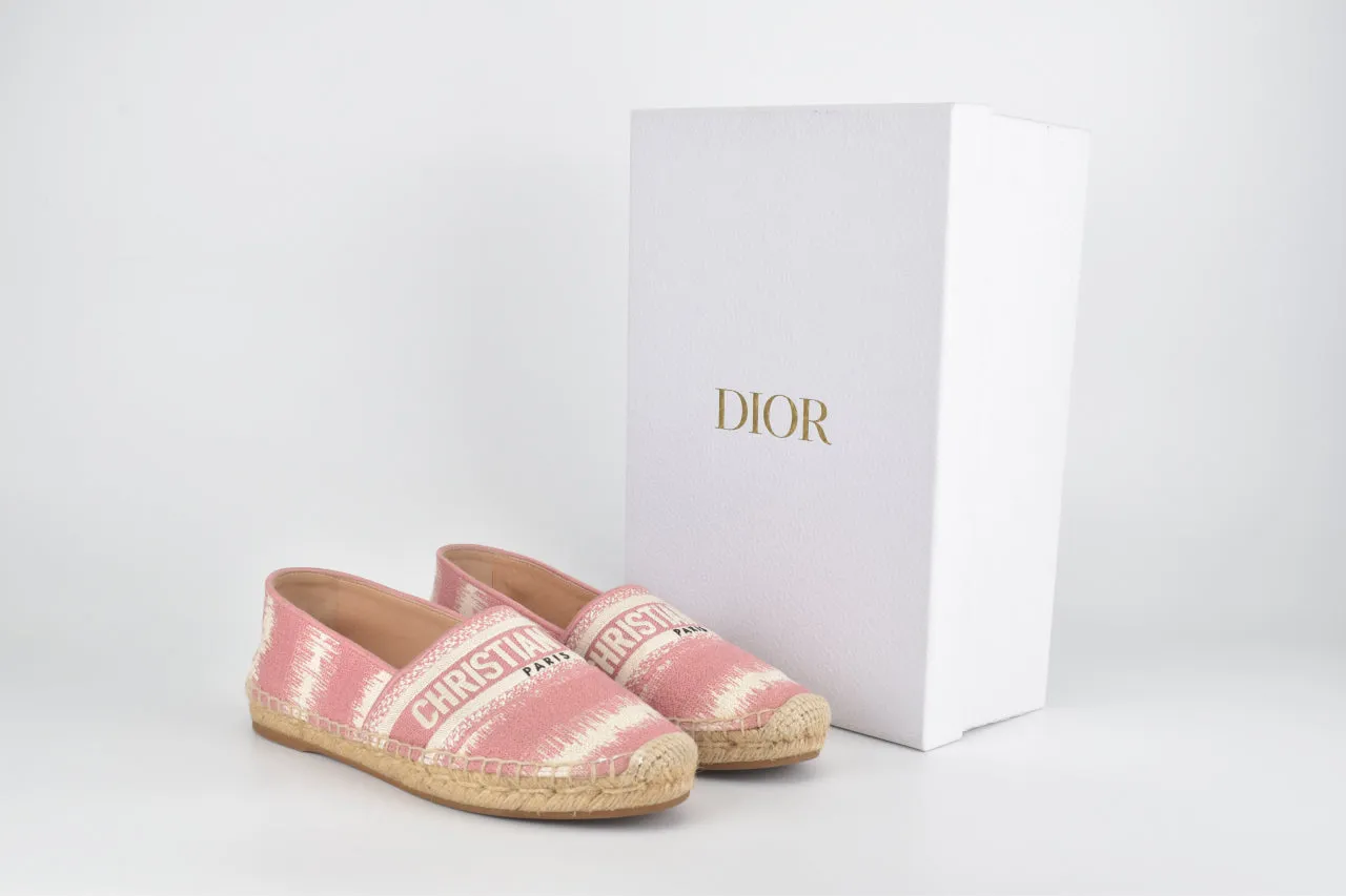 Granville Embroided D Stripe Cotton Flat Espadrille Shoes in Deep Nude