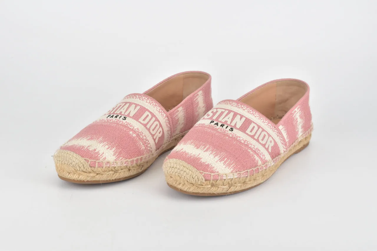 Granville Embroided D Stripe Cotton Flat Espadrille Shoes in Deep Nude