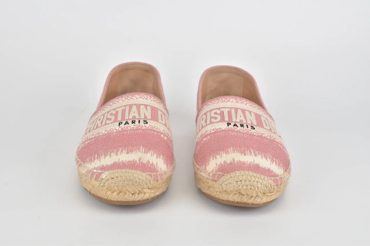 Granville Embroided D Stripe Cotton Flat Espadrille Shoes in Deep Nude