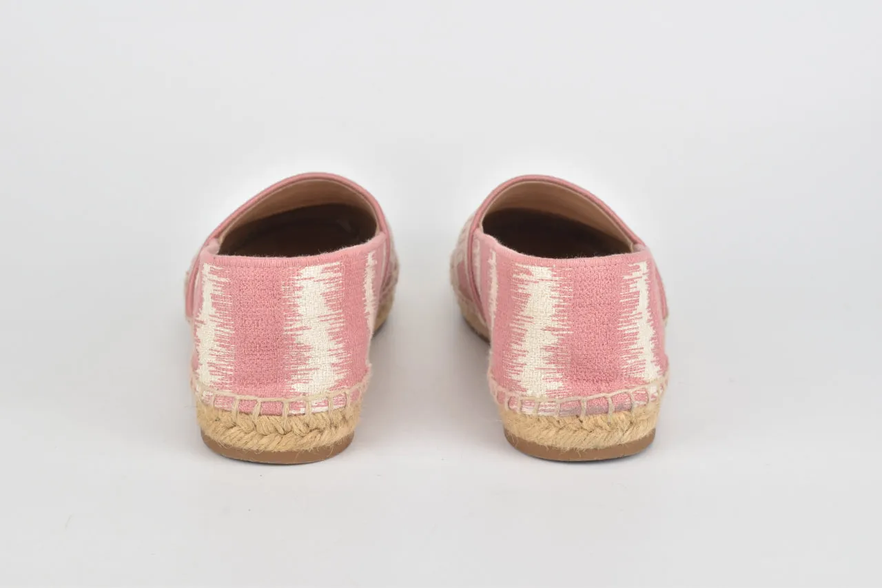 Granville Embroided D Stripe Cotton Flat Espadrille Shoes in Deep Nude