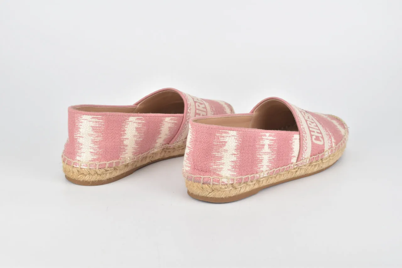 Granville Embroided D Stripe Cotton Flat Espadrille Shoes in Deep Nude