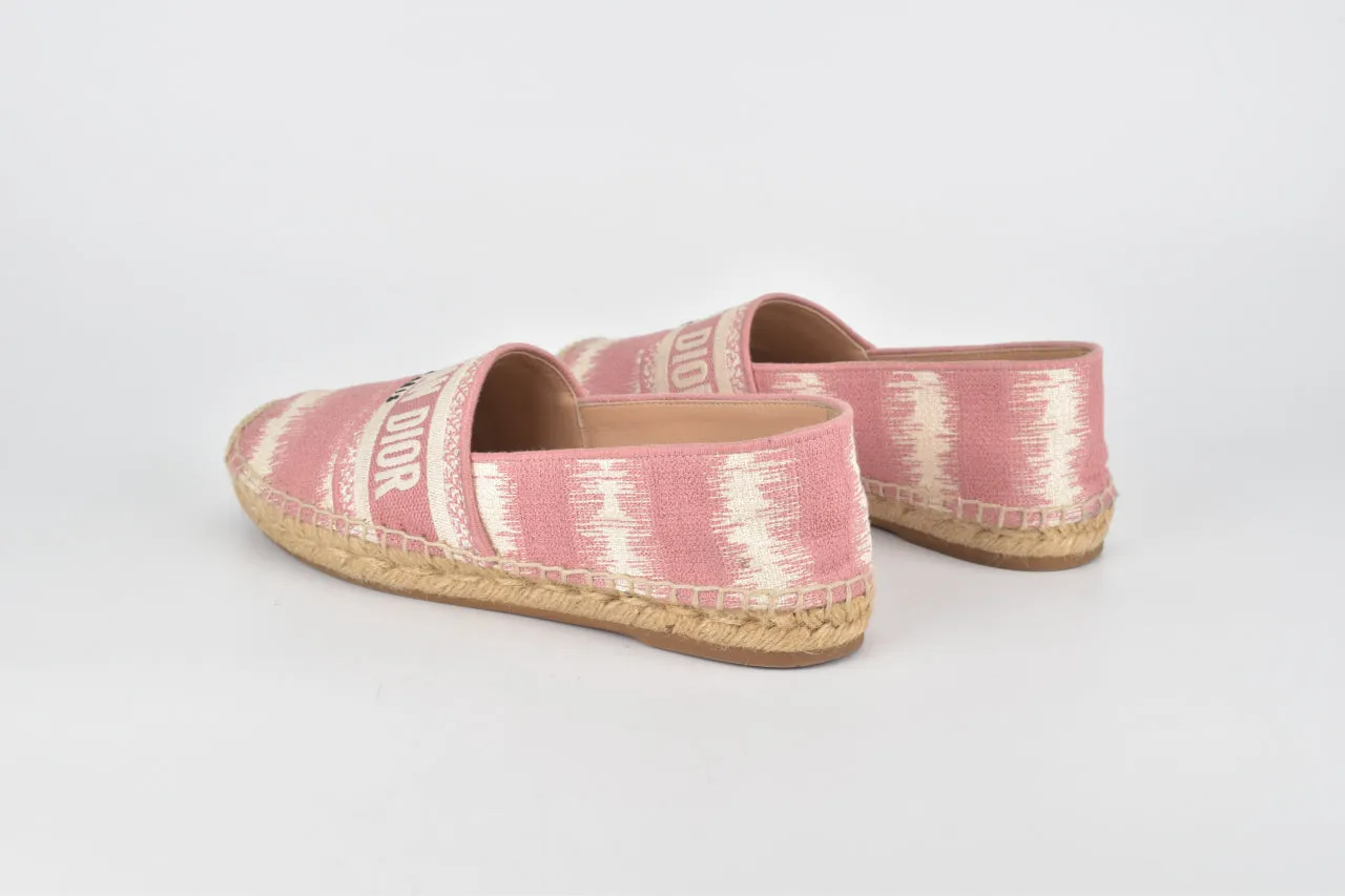 Granville Embroided D Stripe Cotton Flat Espadrille Shoes in Deep Nude