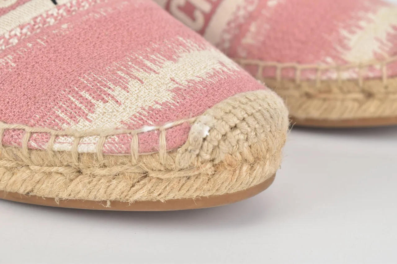 Granville Embroided D Stripe Cotton Flat Espadrille Shoes in Deep Nude