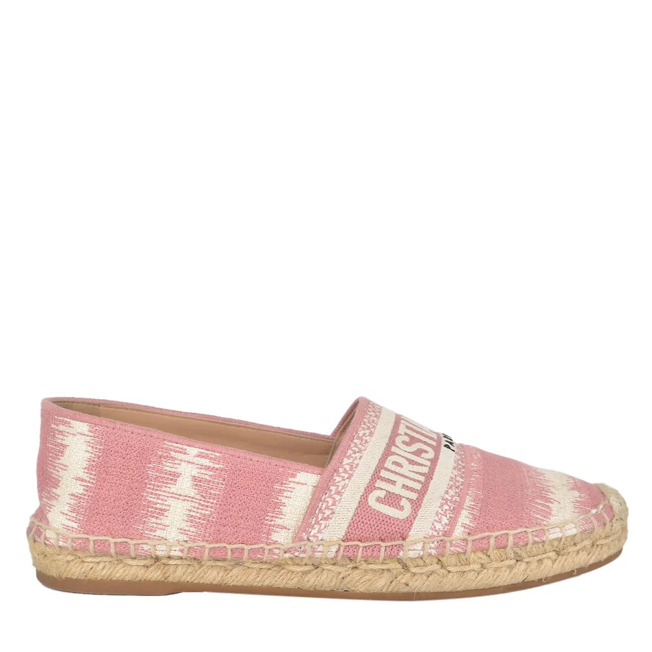 Granville Embroided D Stripe Cotton Flat Espadrille Shoes in Deep Nude