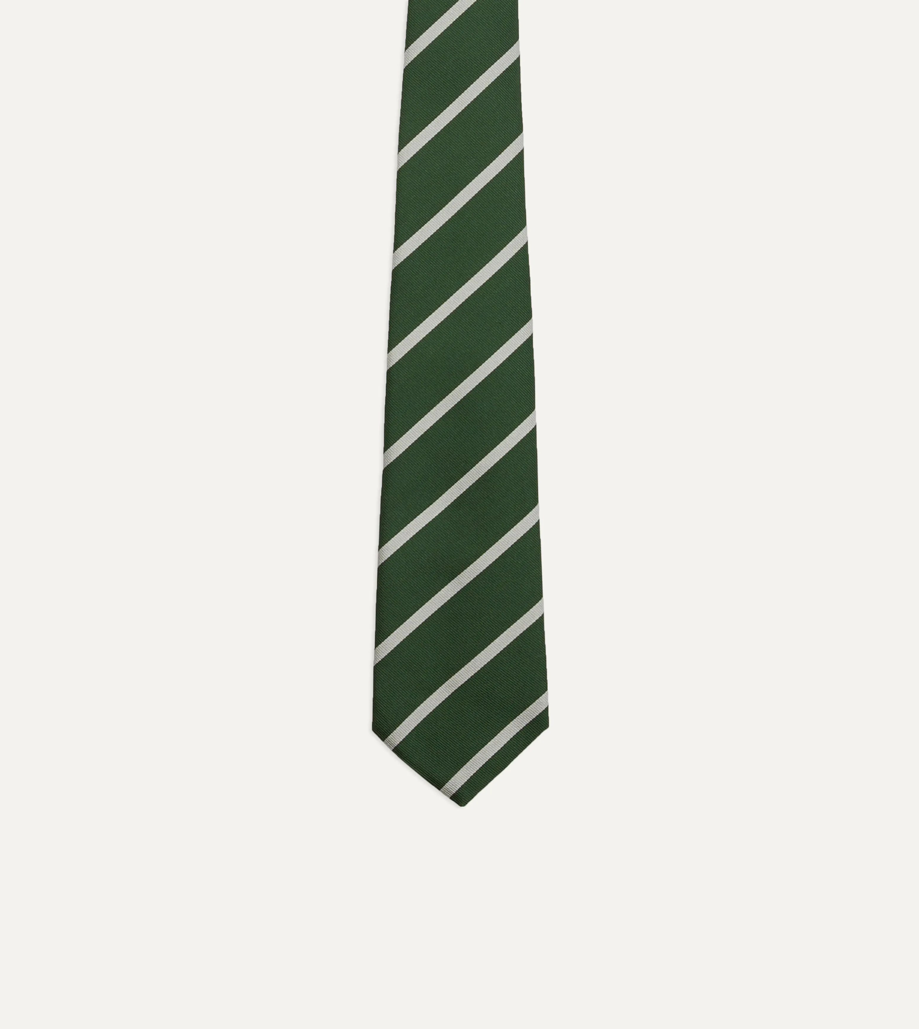 Green and Ecru Stripe Repp Silk Tipped Tie