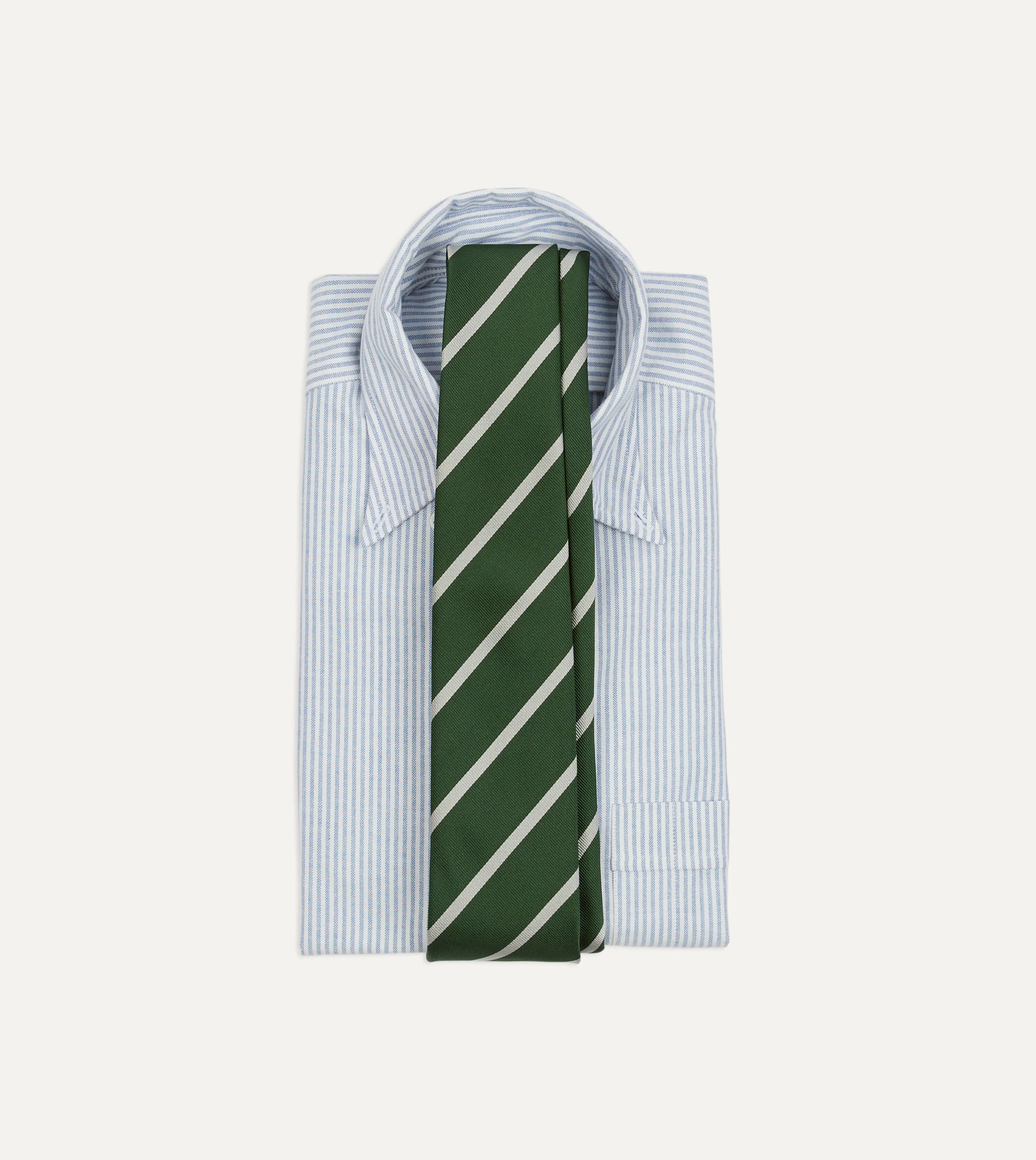 Green and Ecru Stripe Repp Silk Tipped Tie