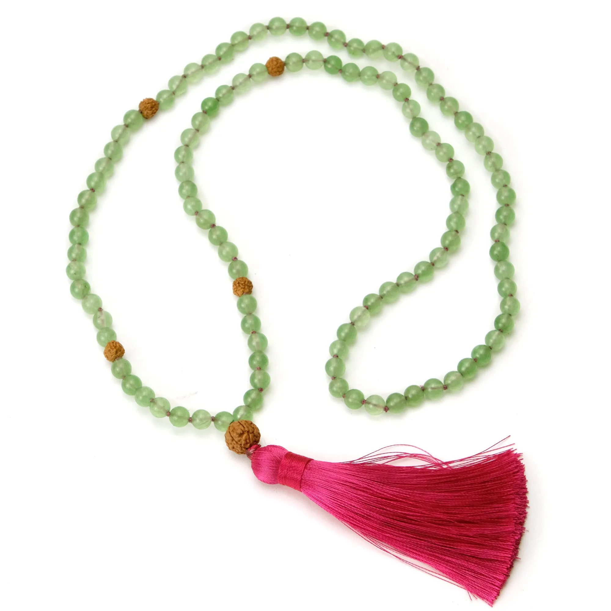 Green Aventurine 6mm Knotted Mala with Silk Tassel #92