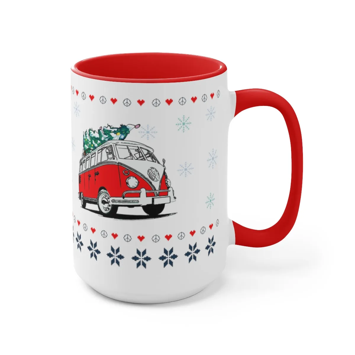 Holiday Hippie Van Two-Tone Coffee Mugs, 15oz