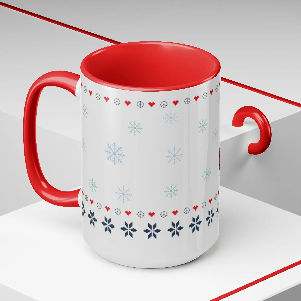 Holiday Hippie Van Two-Tone Coffee Mugs, 15oz