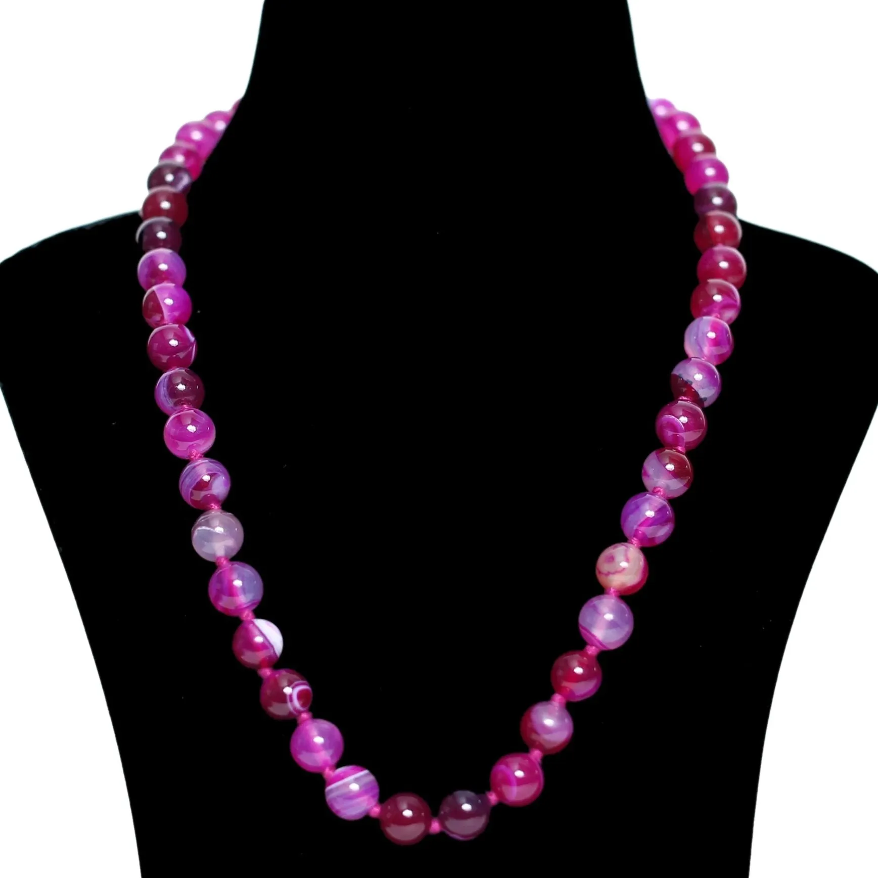 Imeora Knotted Pink 10mm Agate Necklace With Earrings