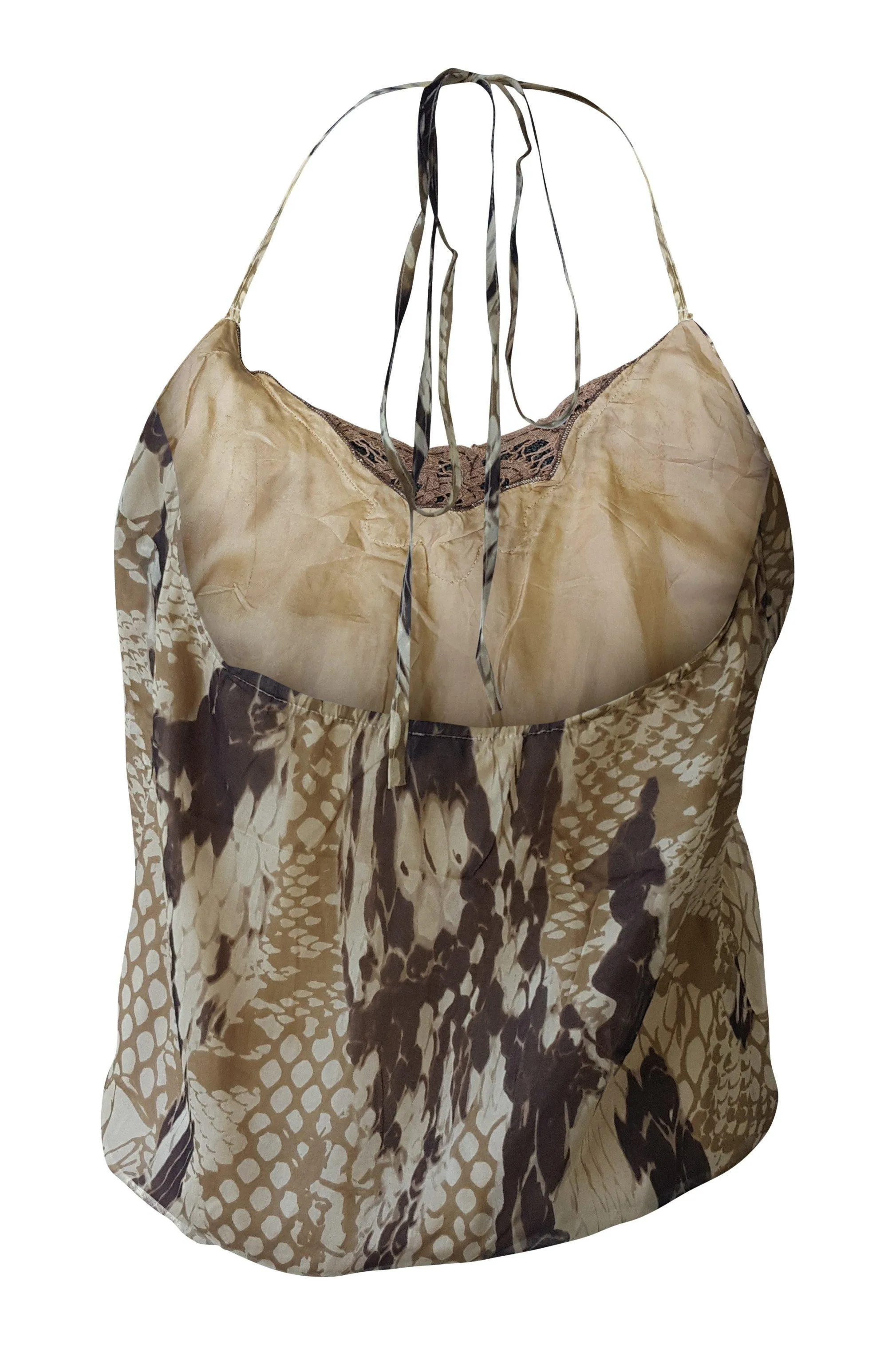 JOSEPH Brown Ruffle Front Printed Chiffon Halter Top (M)