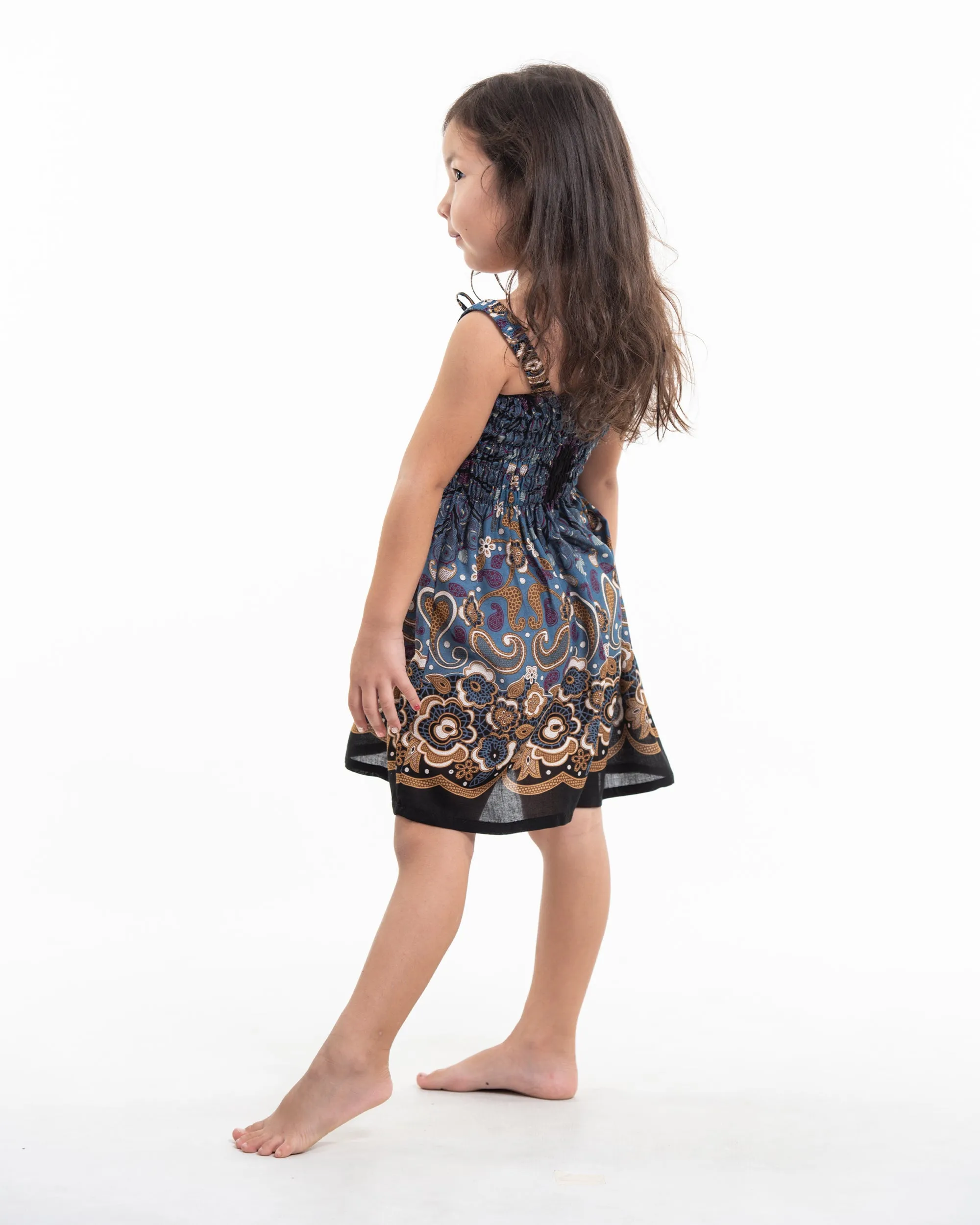 Kids Paisley Mandalas Smock Dress in Blue Gray