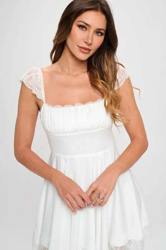 Lace Trim Mini Skater Dress