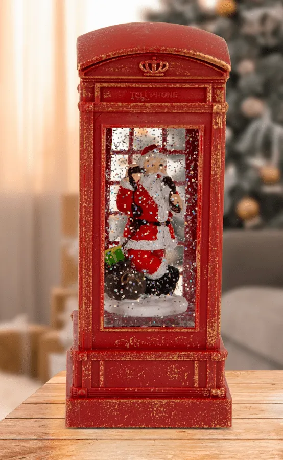 LED Glitter Swirl Santa Red Phonebox