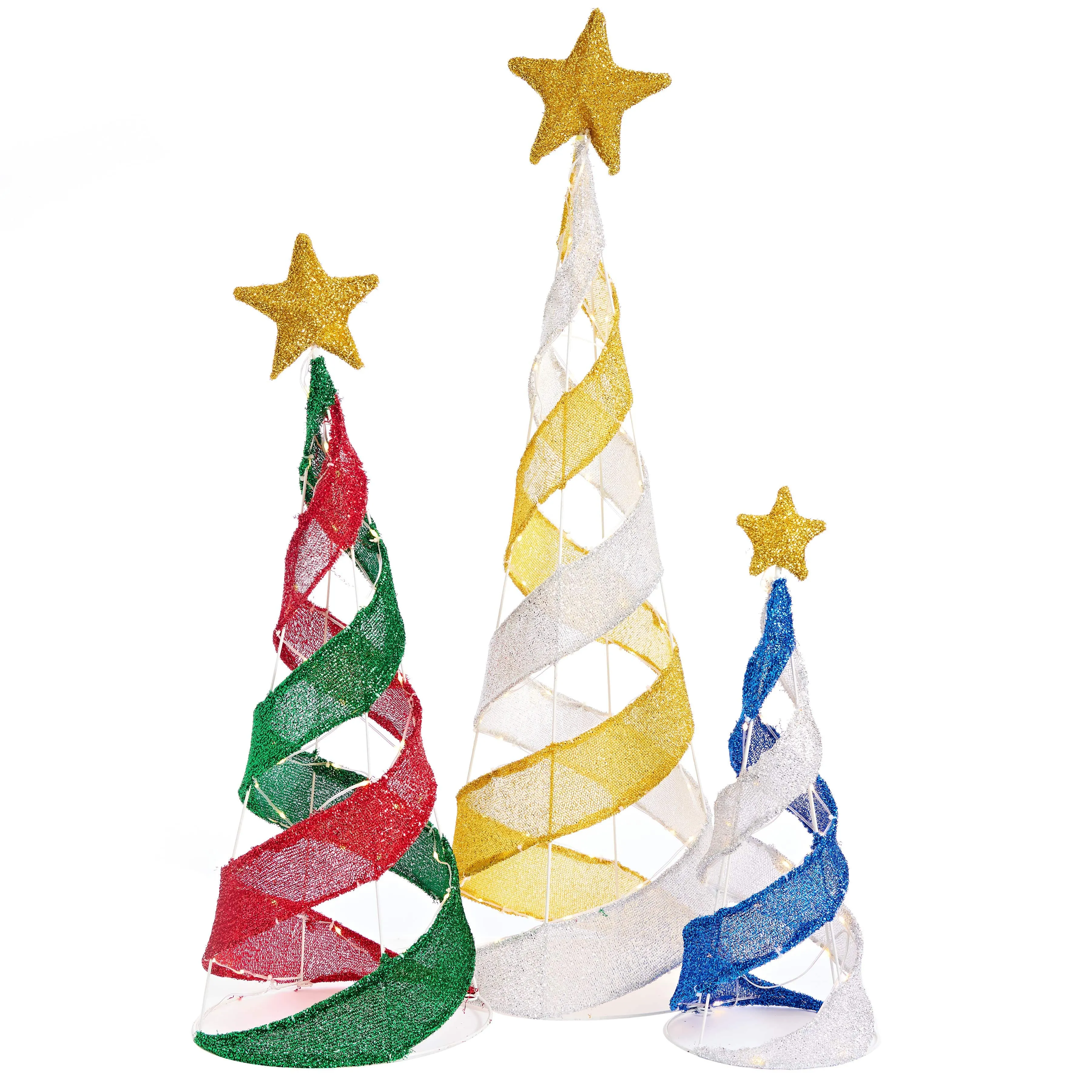 LED Mesh Tinsel Striped Cone Tree (3pc)