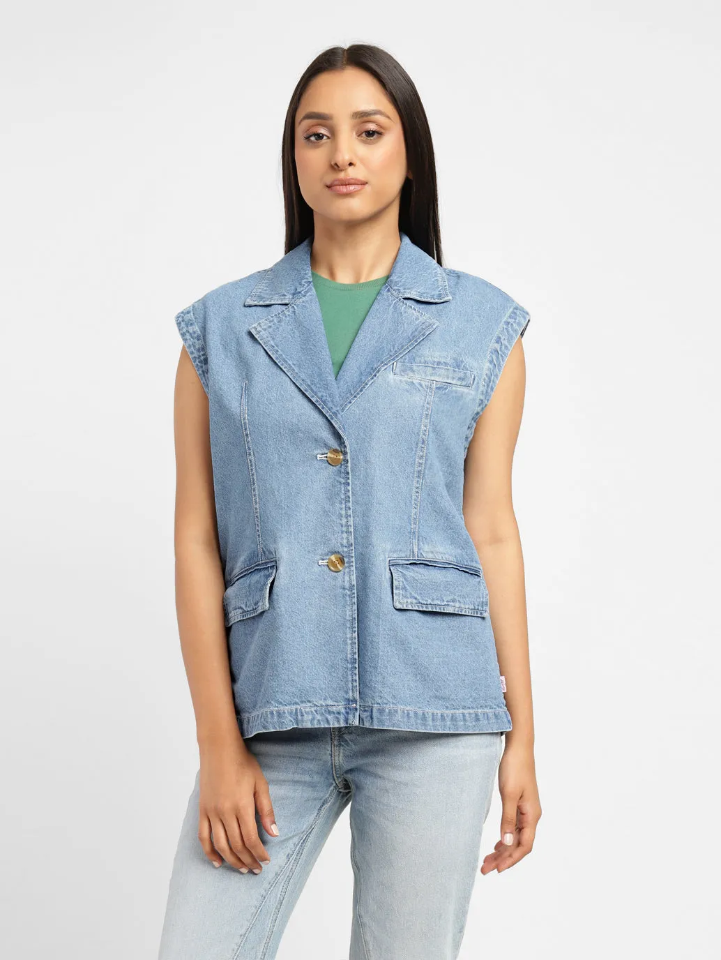 Levi's x Deepika Padukone Solid Blue Notched Lapel Jacket