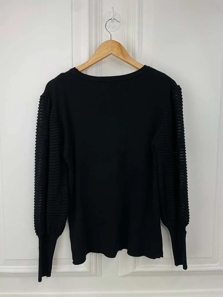 Malissa J Ladder Sleeve Knit - Black