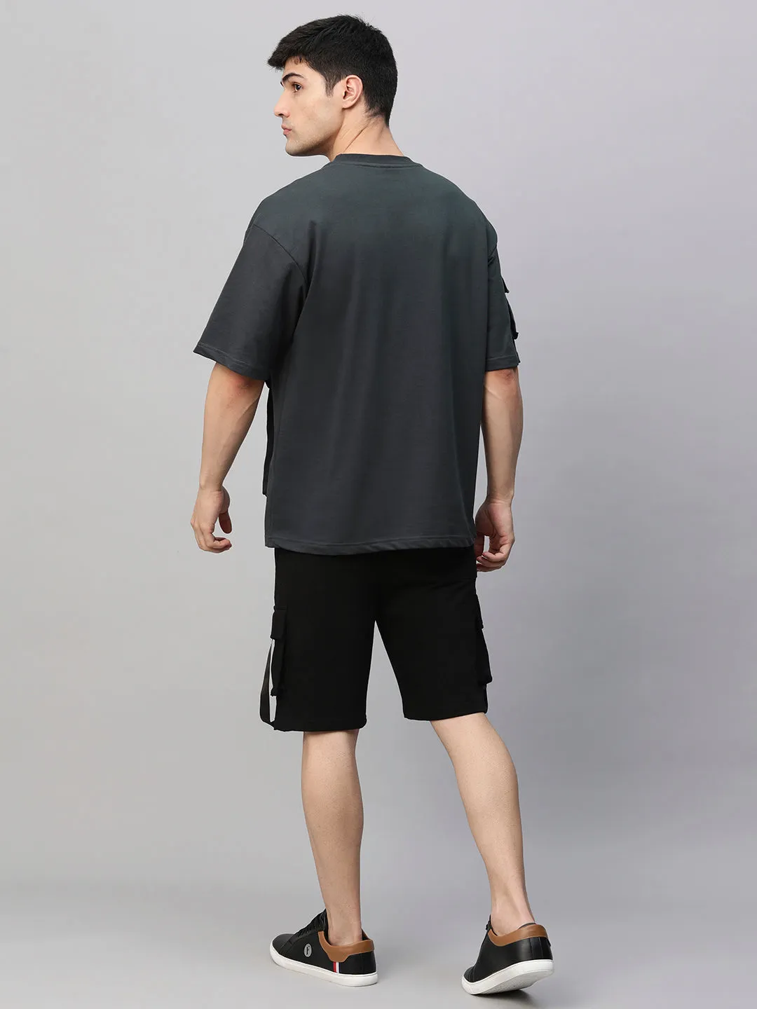 Men Premium Cargo Co-ord Set - Dark Grey & Black