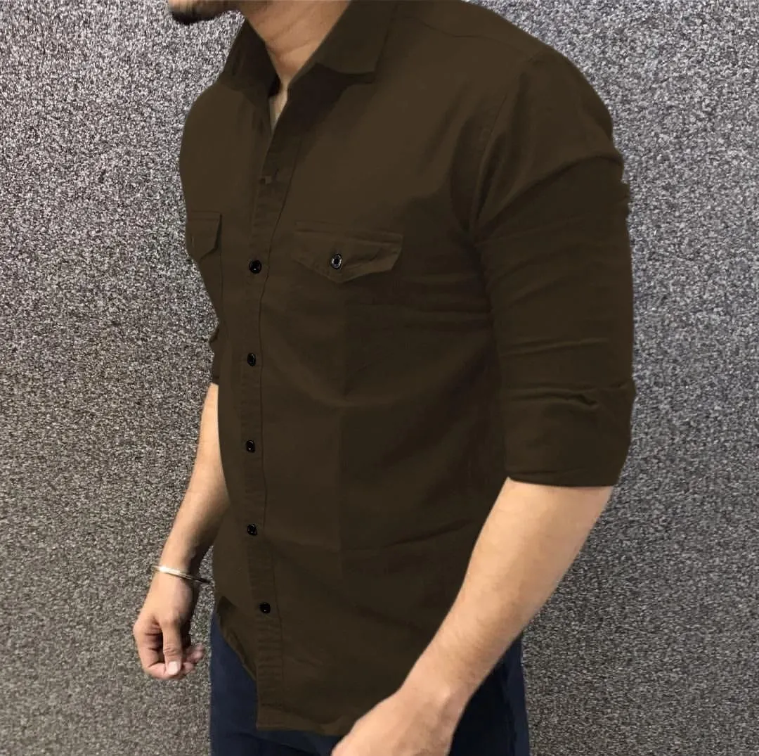 Men's Cargo Stylish Cotton Solid Slim Fit Full Sleeves Shirt