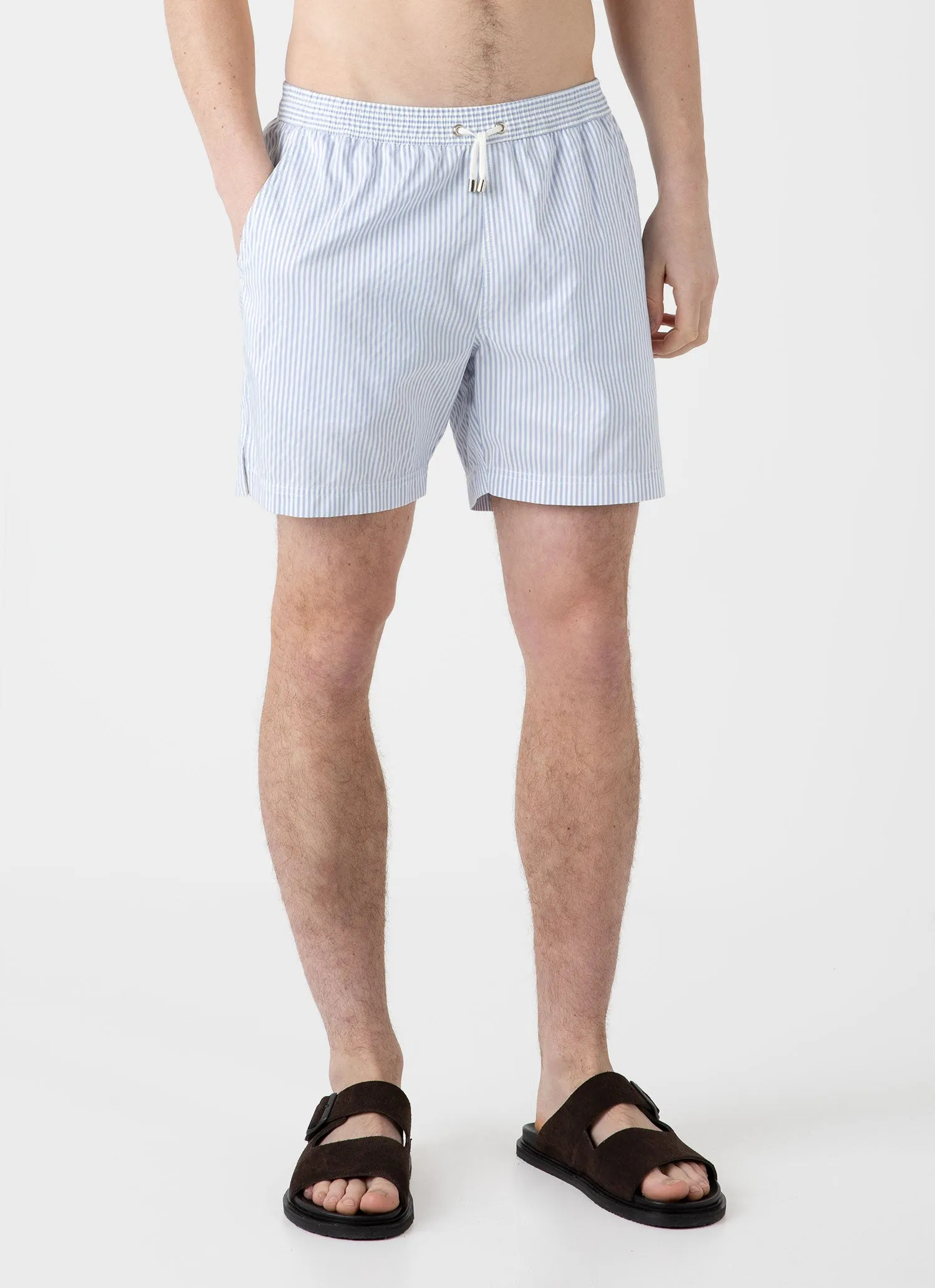 Men's Drawstring Swim Shorts in White/Cool Blue