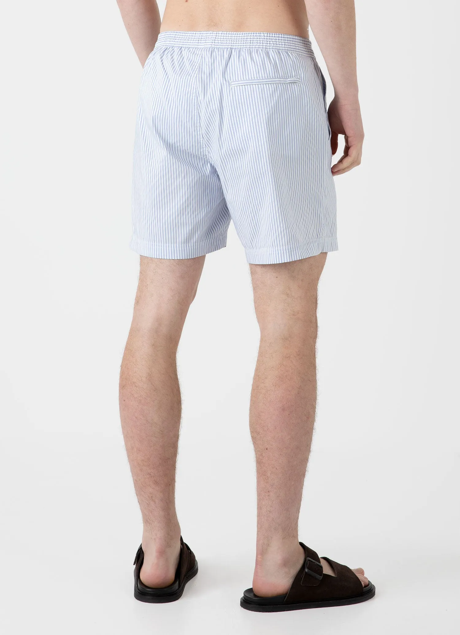 Men's Drawstring Swim Shorts in White/Cool Blue