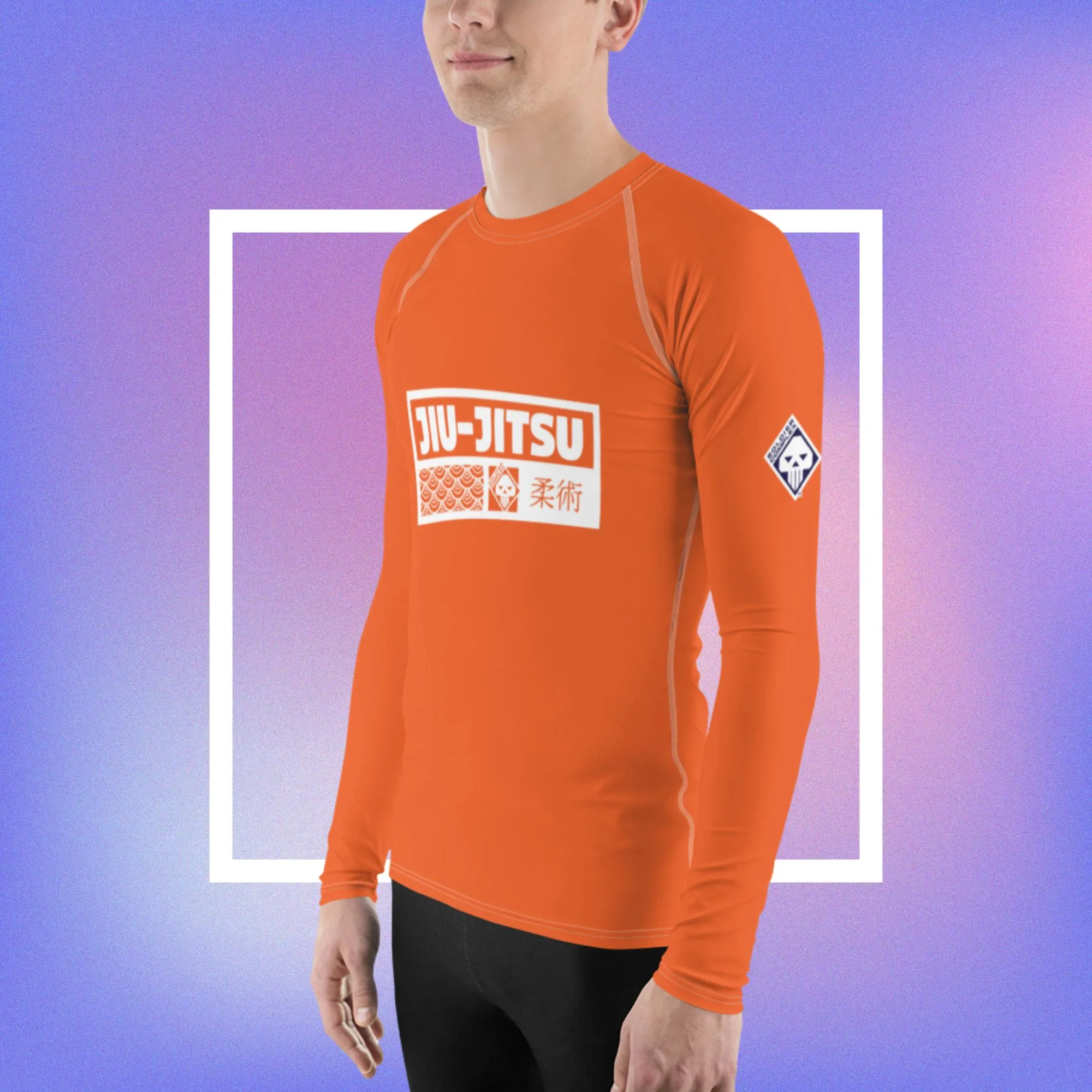 Mens Long Sleeve BJJ Rash Guard - Jiu-Jitsu 015 - Flamingo