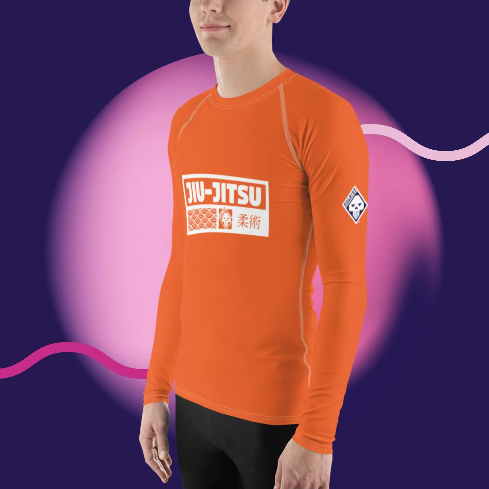 Mens Long Sleeve BJJ Rash Guard - Jiu-Jitsu 015 - Flamingo