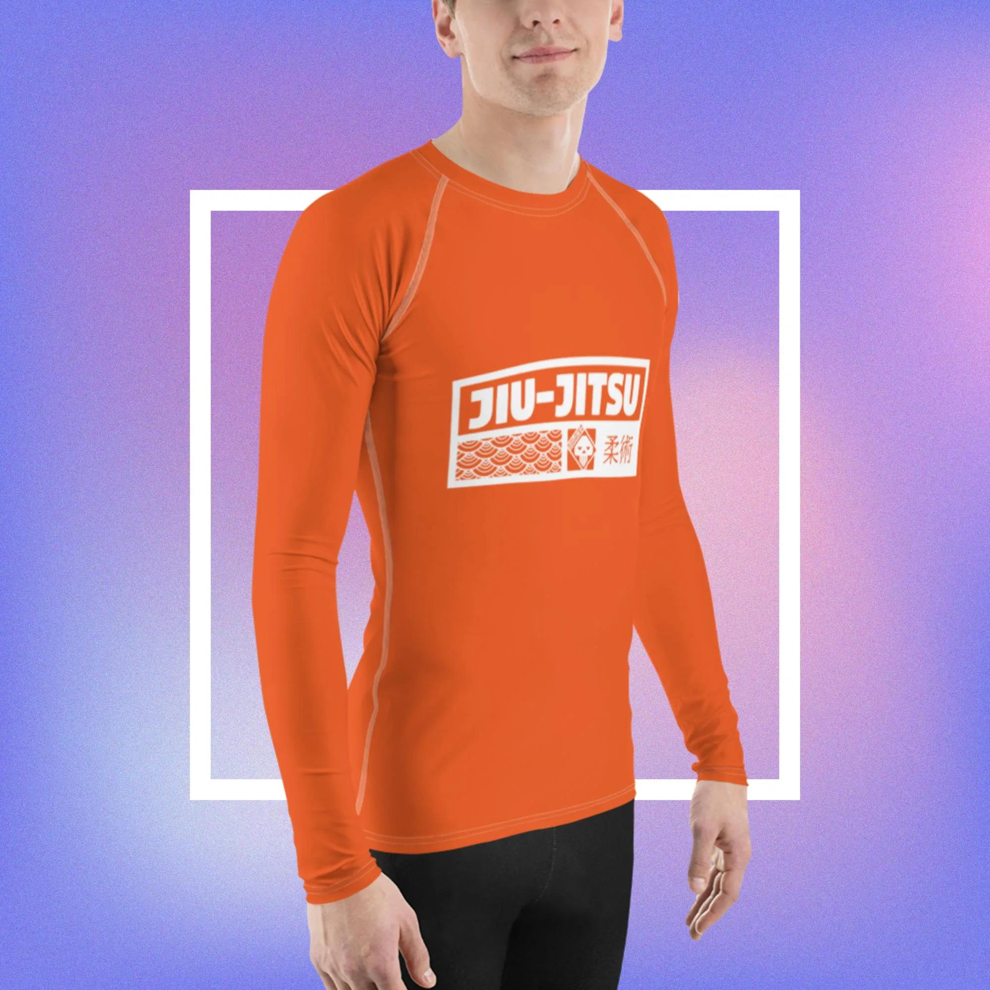 Mens Long Sleeve BJJ Rash Guard - Jiu-Jitsu 015 - Flamingo