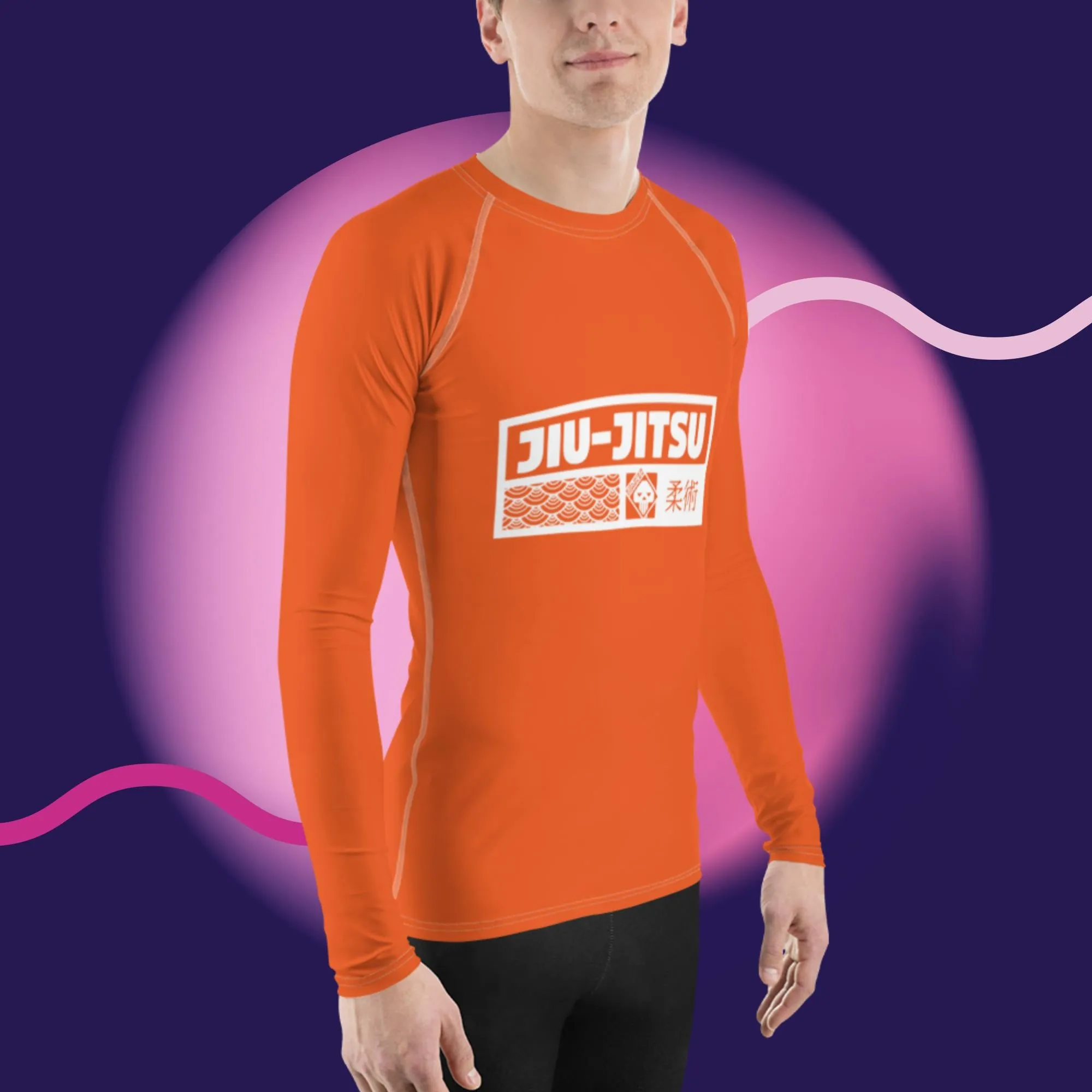 Mens Long Sleeve BJJ Rash Guard - Jiu-Jitsu 015 - Flamingo