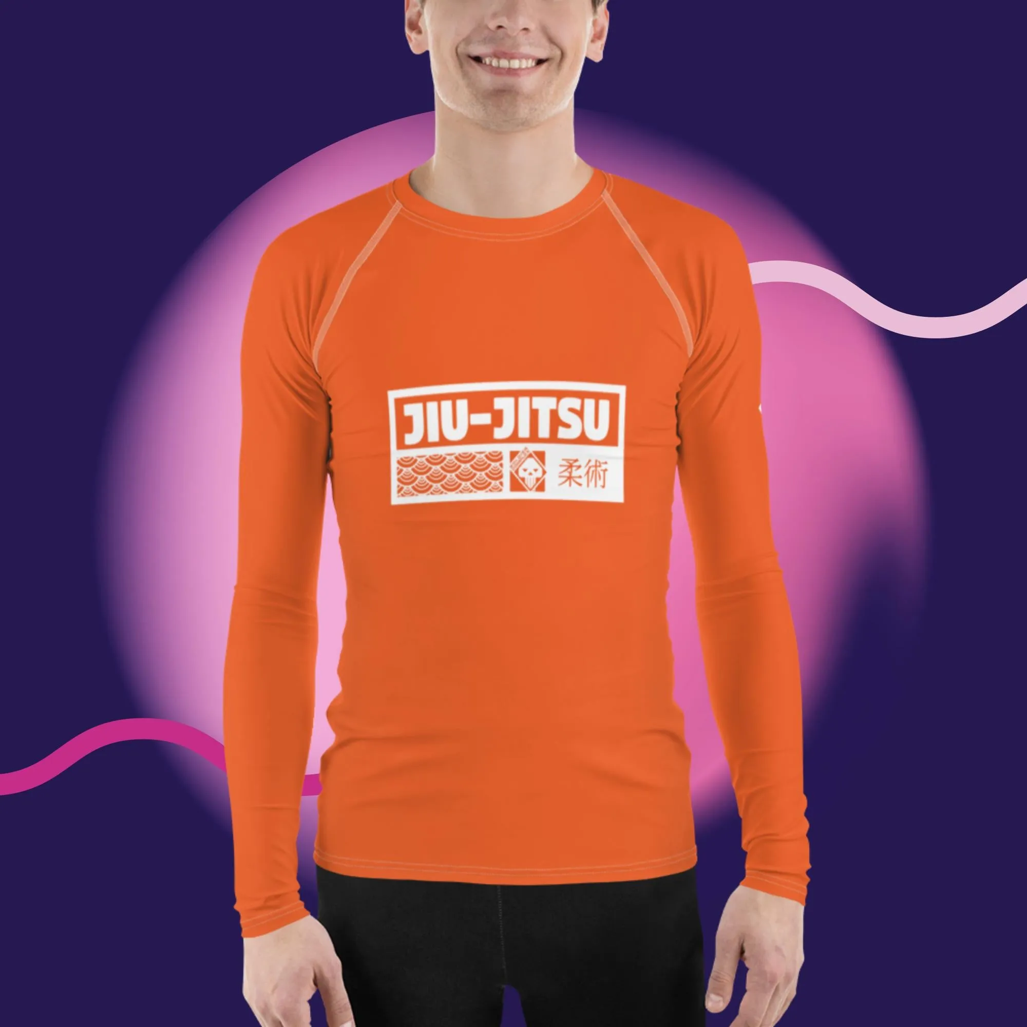 Mens Long Sleeve BJJ Rash Guard - Jiu-Jitsu 015 - Flamingo