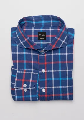 Multi Blue Checkered Seersucker Shirt