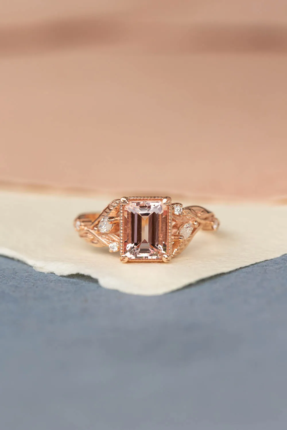 Nature inspired engagement ring with morganite, rose gold engagement ring with diamonds / Patricia