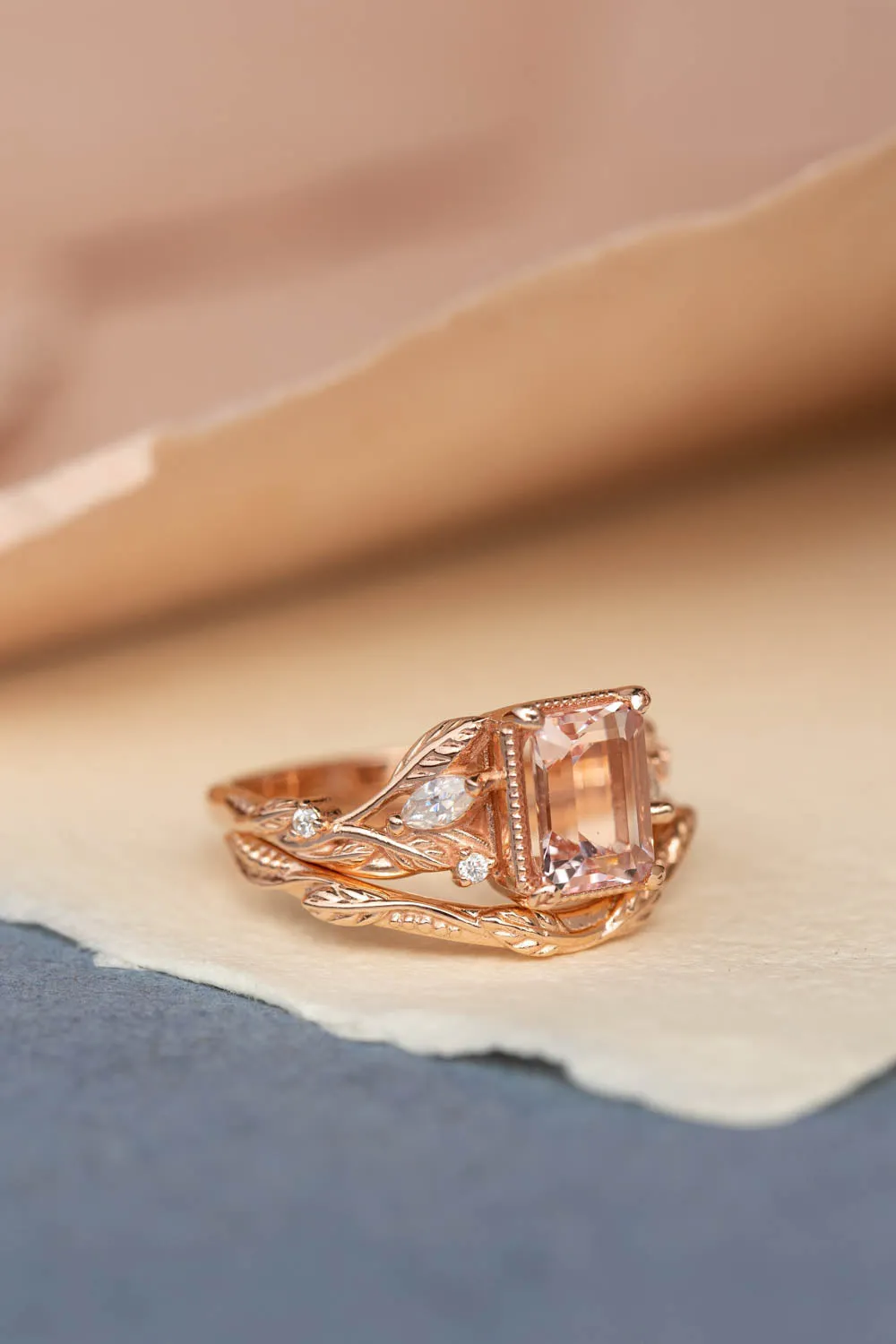 Nature inspired engagement ring with morganite, rose gold engagement ring with diamonds / Patricia