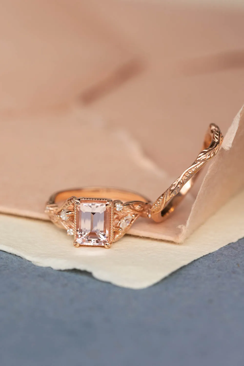 Nature inspired engagement ring with morganite, rose gold engagement ring with diamonds / Patricia