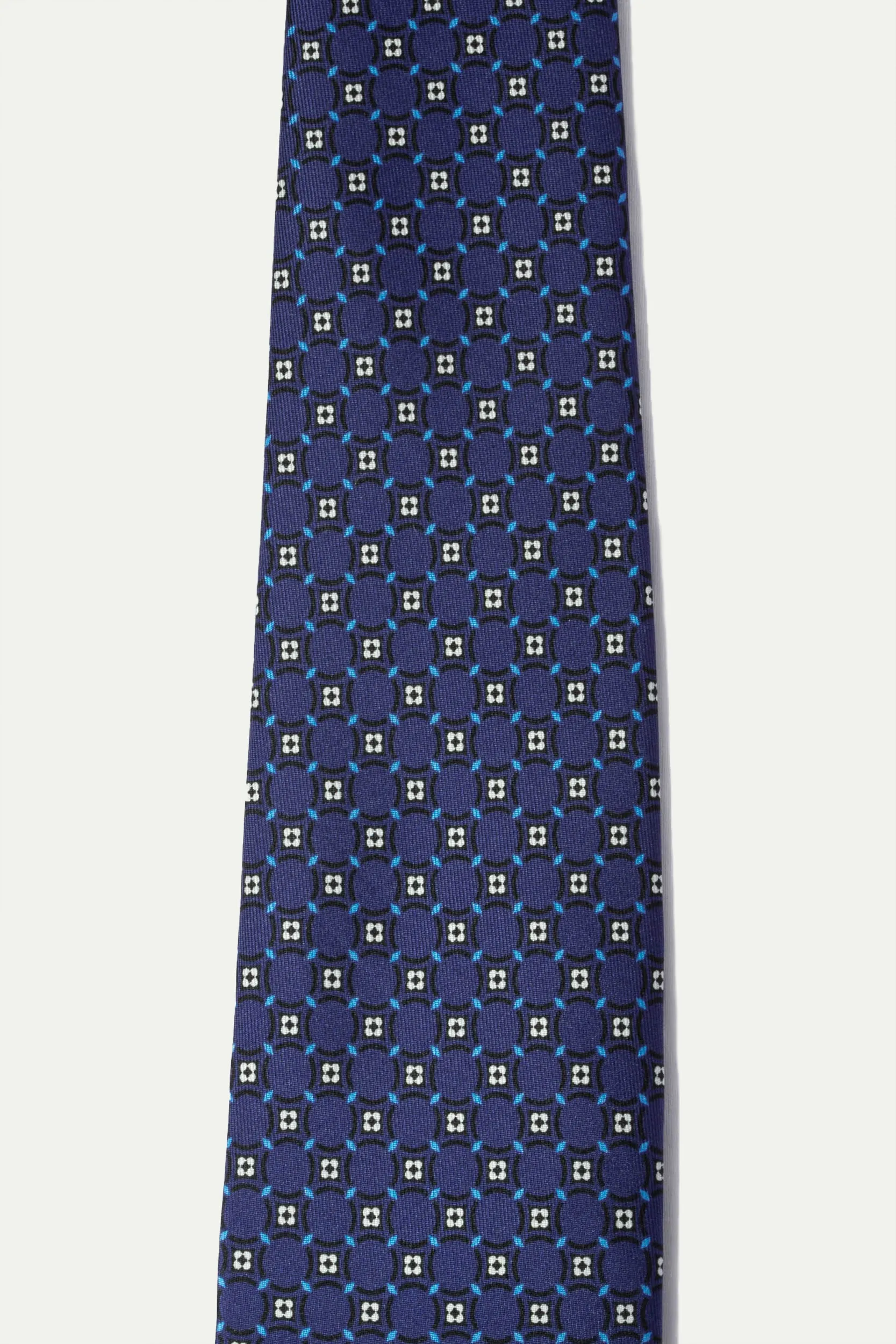 Navy fancy printed silk tie - Made In Italy